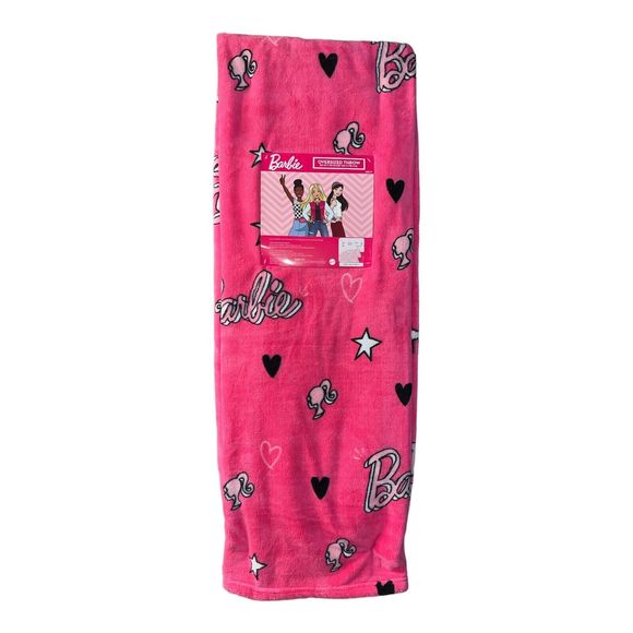 Barbie Hot Pink Blanket HeartSuper Soft Oversized Plush Throw NEW & RARE - Picture 1 of 4